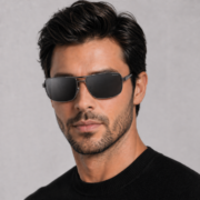 Okulary przeciwsłoneczne męskie z polaryzacją czarne pilotki prostokątne - PolarZONE 94-3 - obrazek 2